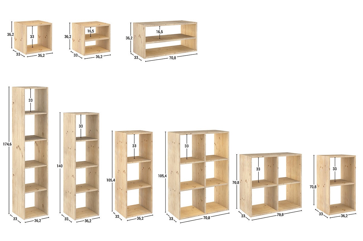 Étagère cubes en bois brut dinamic (4 cases)
